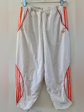 Adidas Originals White Woven Balloon Track Pants M Trefoil Y2K Parachute Retro